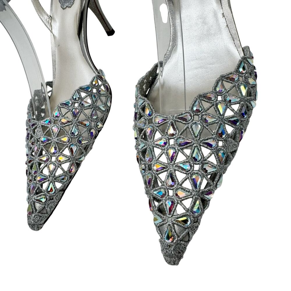 Rene Caovilla Crystal Embellished Slingback Pump Mule Heel Silver Grey 38.5 - Picture 3 of 12